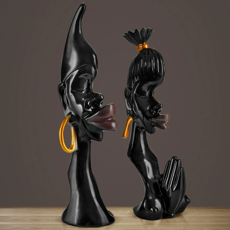 Lovers Sculpture Decoration Ornaments Creative Home Decoration African Character Abstract Art  Black Resin Statue Wedding gifts