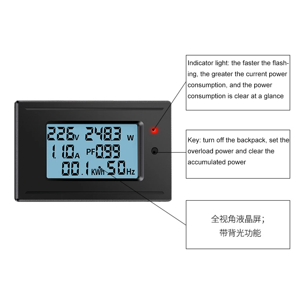 1100 W/2200 W/4400 W/22000 W Voltmeter Ampèremeter AC 5A/10A/20A/100A Power Elektriciteitsmeter HD Digitale Display Spanning Stroom Meter