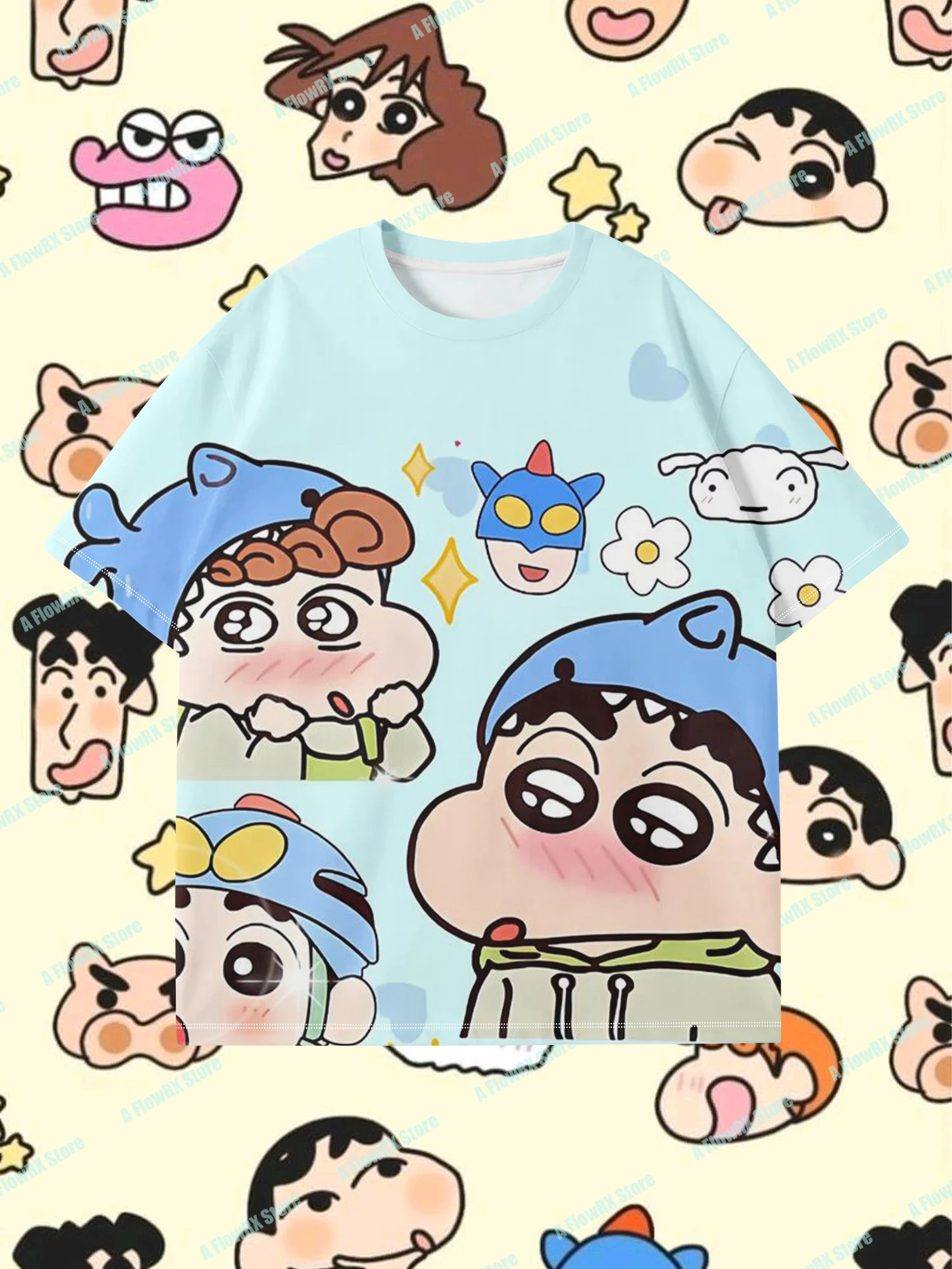 تي شيرت Crayon Shin Chan مطبوع ثلاثي الأبعاد مثالي للاستخدام الخارجي غير الرسمي مناسب للرجال والنساء والكبار والأطفال مريح للتنفس