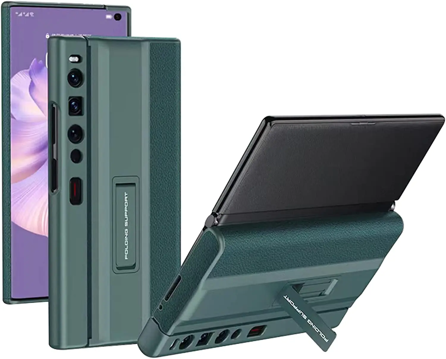 

Case for Huawei Mate Xs 2 Anti-Drop Case Anti-Scratch Lens Protection Lychee Texture Back Metal Kickstand Light and Thin Cover