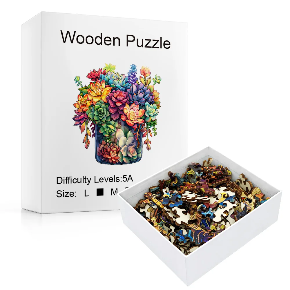 Puzzle in legno-Puzzle in legno per adulti forma unica piante succulente Puzzle in legno Puzzle in legno per adulti