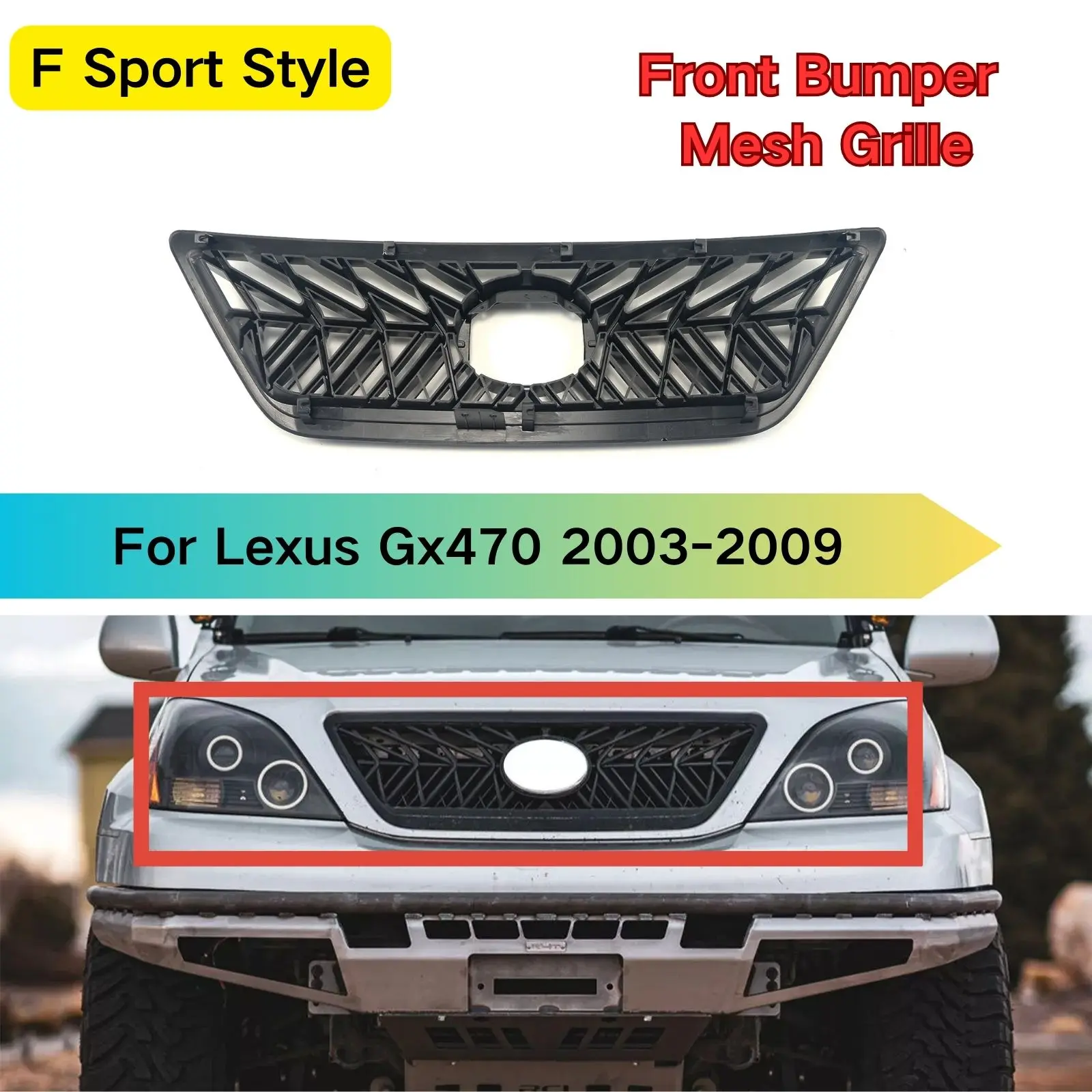 Front Bumper Grille Grill For Lexus Gx470 2003-2009 F Sport Style Car Accessories Body Kit Modified pieces Racing  Exterior