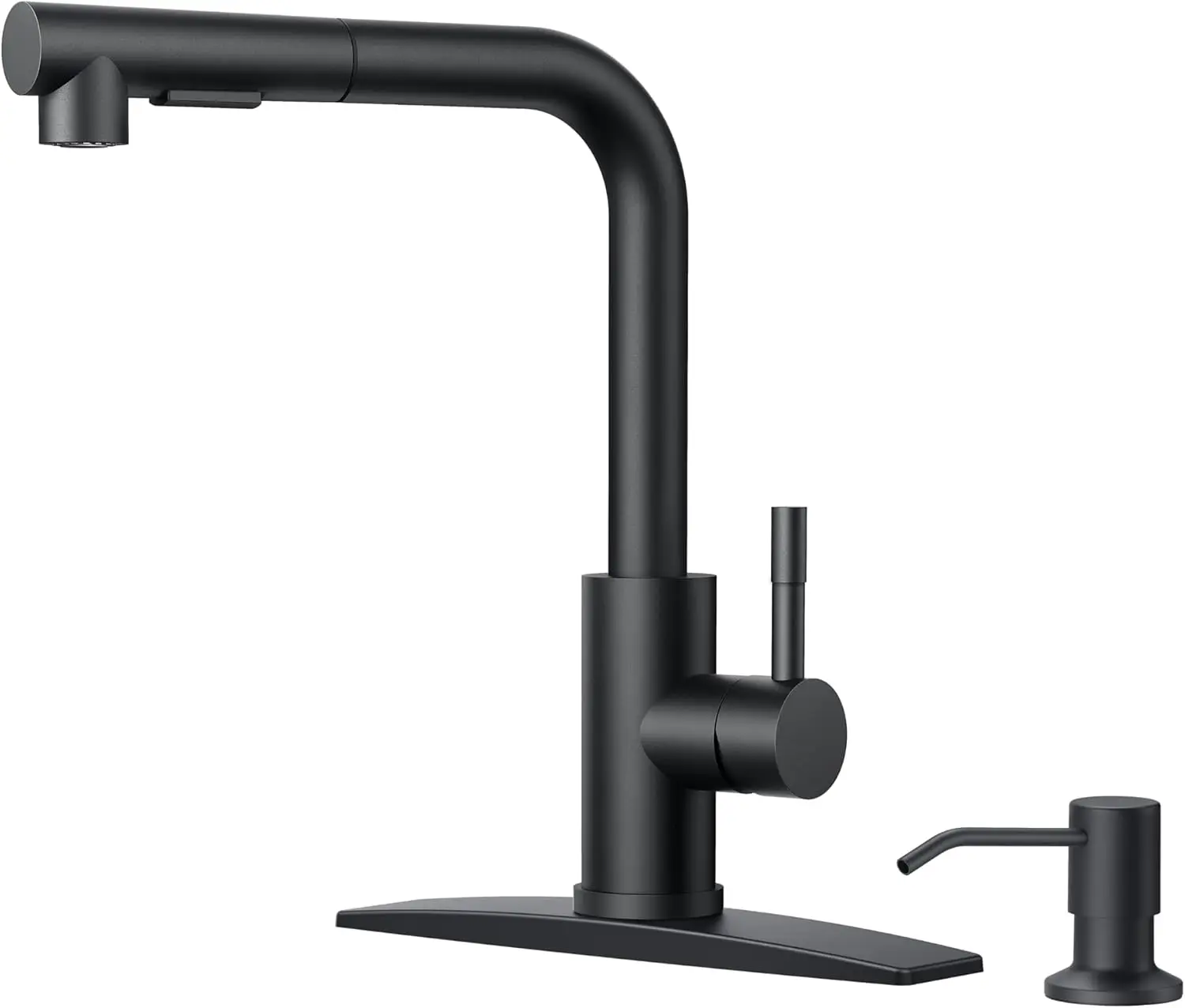 

Black Kitchen Faucet with Soap Dispenser, Stainless Steel Sink Faucet with Pull Out Sprayer Modern Single Handle Suitabl
