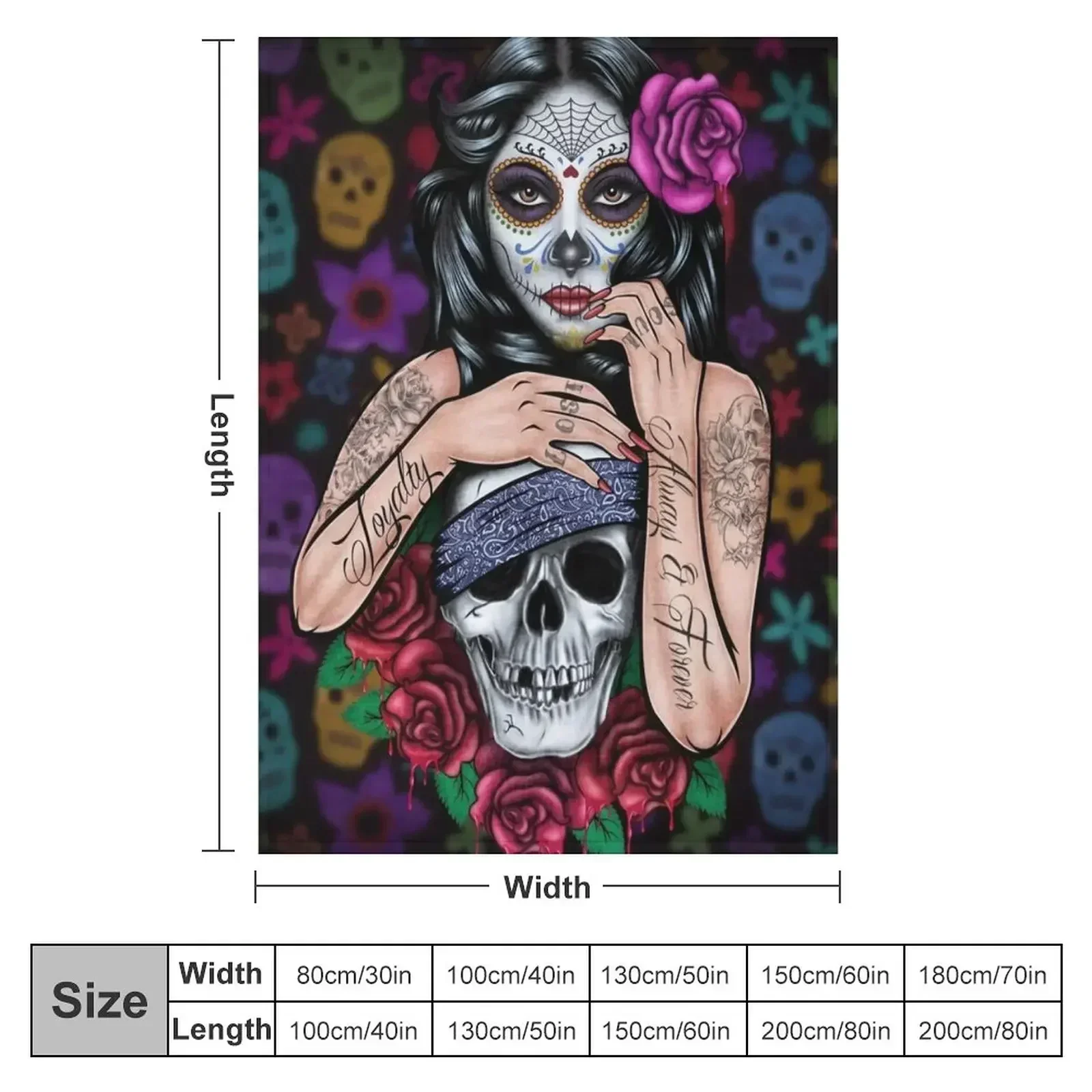 sugar skull floral Tattoo girl day of the dead Throw Blanket couch cozy soft plush fuzzy picnic outdoor blanket