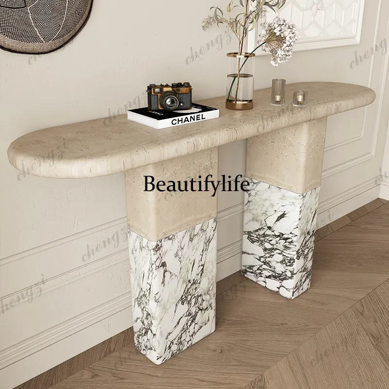 Entry entrance table French retro marble entrance two-color color matching personalized designer extremely narrow creativity