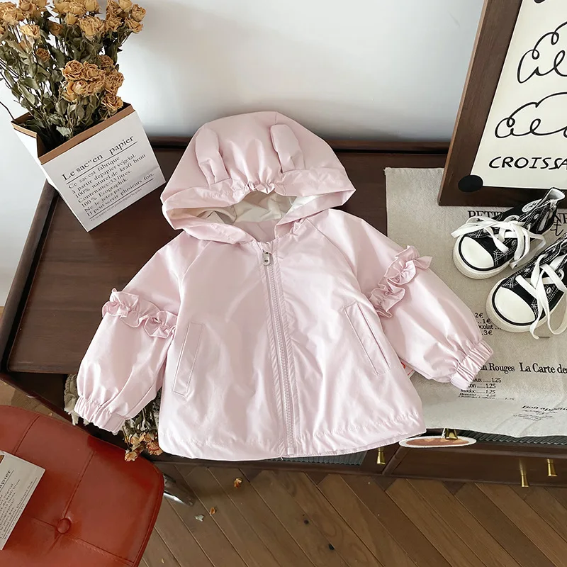 

Spring and Autumn New Children's Jacket Girls Pink Hooded Jacket Fashion Casual Baby Coat Baby Sweet Solid