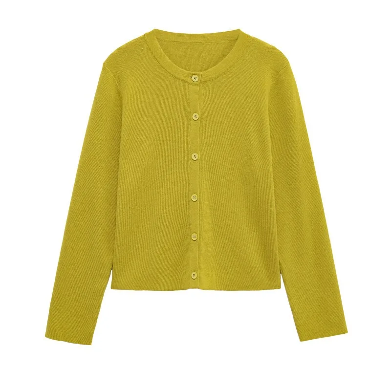 

Осенний свитер с длинными рукавами 202, вязаное пальто с пряжкой, универсальный, нежный стиль, с круглым вырезом, однотонный, темпераментный, пригородный топ