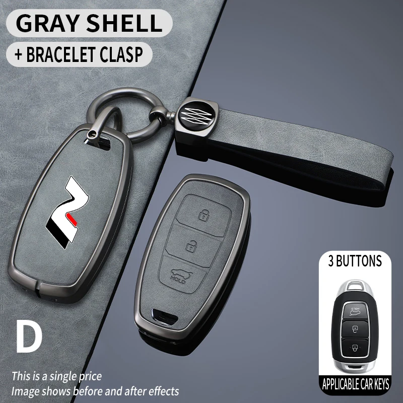 حافظة مفاتيح سيارة جلدية معدنية لسيارة Hyundai N Line I30 Ix35 KONA Encino Solaris Azera Grandeur Accent Santa Fe Palisade Auto Keyring