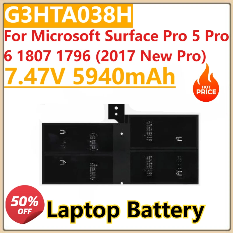 

New 7.47V 5940mAh New Laptop Battery G3HTA038H DYNM02 For Microsoft Surface Pro 6 Pro 5 1807 1796 (2017 New Pro)