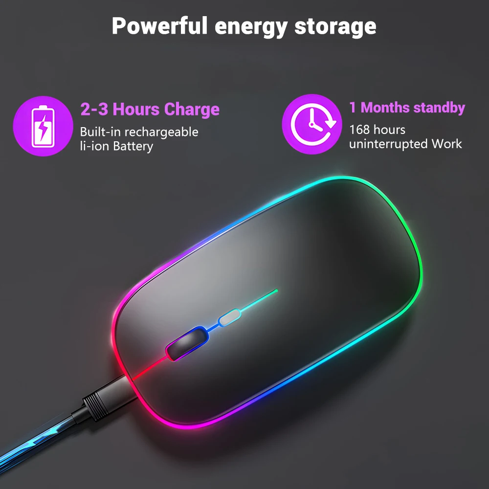 ماوس لاسلكي مع محول من النوع C، ماوس ألعاب بلوتوث قابل لإعادة الشحن مع إضاءة خلفية LED، مناسب لأجهزة MAC/الكمبيوتر المحمول/الكمبيوتر الشخصي/Windows