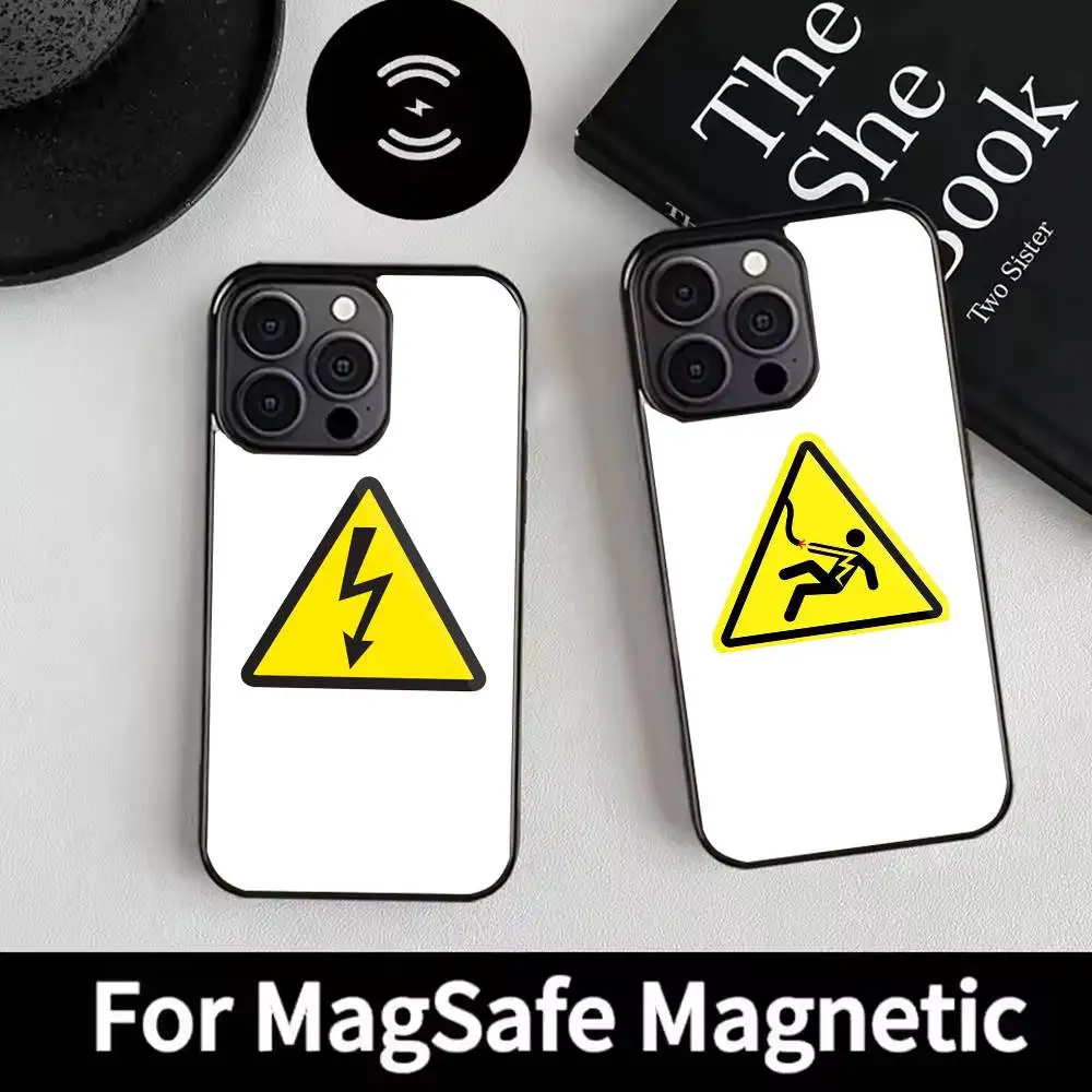 

Notice Metal Warning Phone Case For iPhone 17 16 15 14 13 12 Pro Max Plus for Magsafe Mirror Wireless Magnetic Cover
