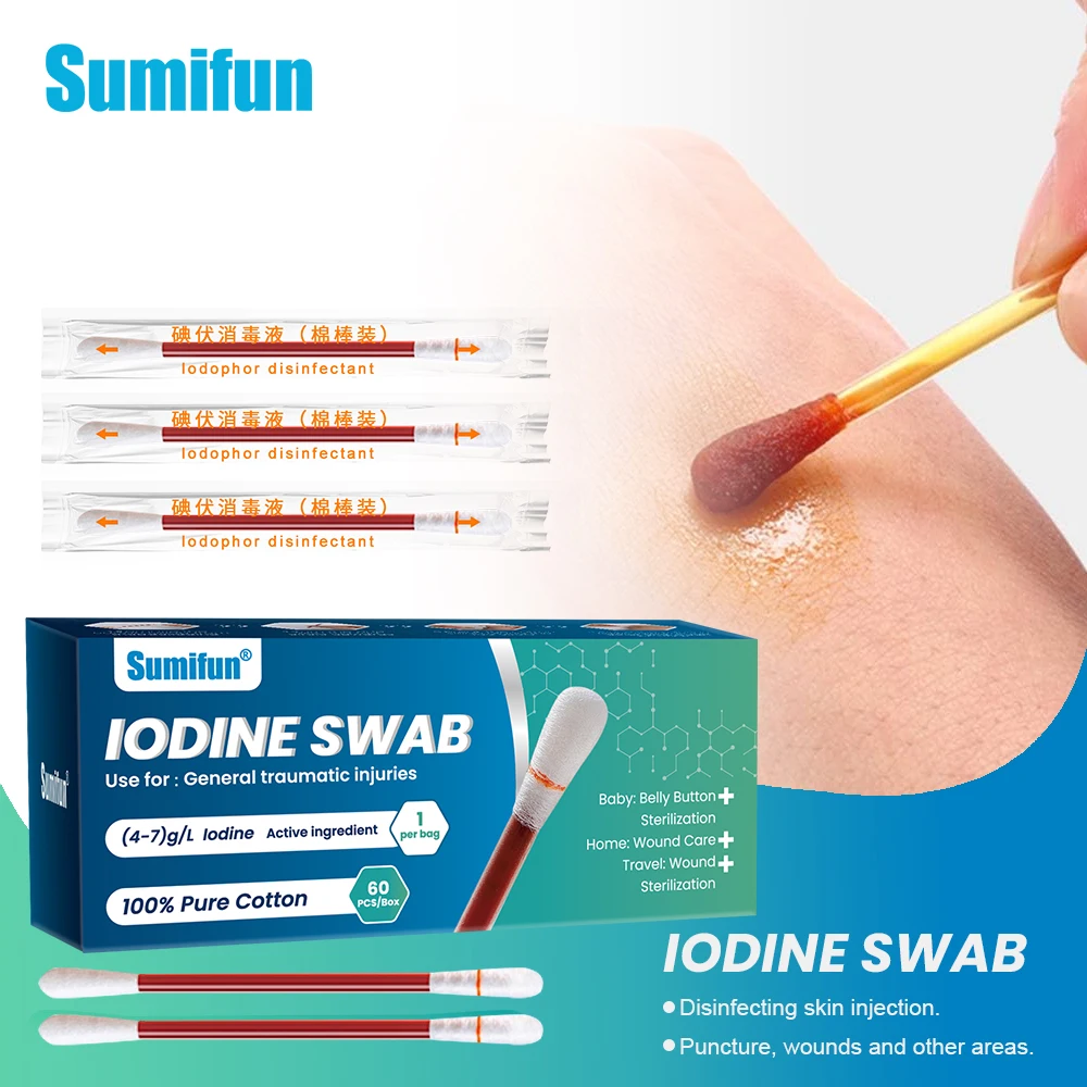 60-300Pcs Sumifun Lodine Swab Medical Alcohol Disinfection Disposable Sterilized Emergency Stick Anti-Infection First Aid Kit