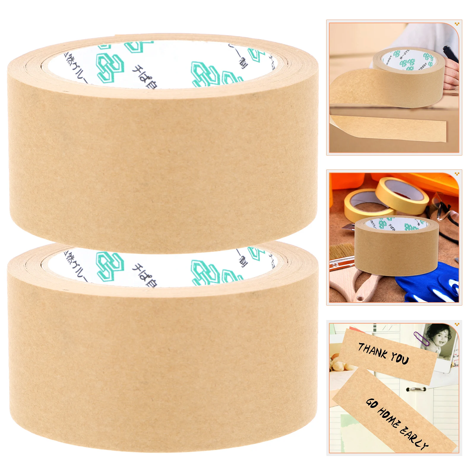 

2pcs Kraft Paper Self-Adhesive Tape Writable Packaging Tape Multi-Function Brown Paper Sealing Rolls For Diy Household Book