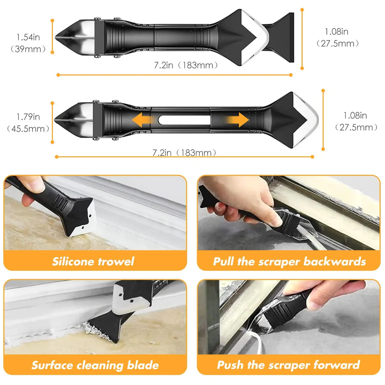 Siliconenkit Gereedschap, Grout Removal Tool, Kit Remover Met 4 Stuks Glas Zelfklevende Schraper-3-In-1 Kit Reinigingstool