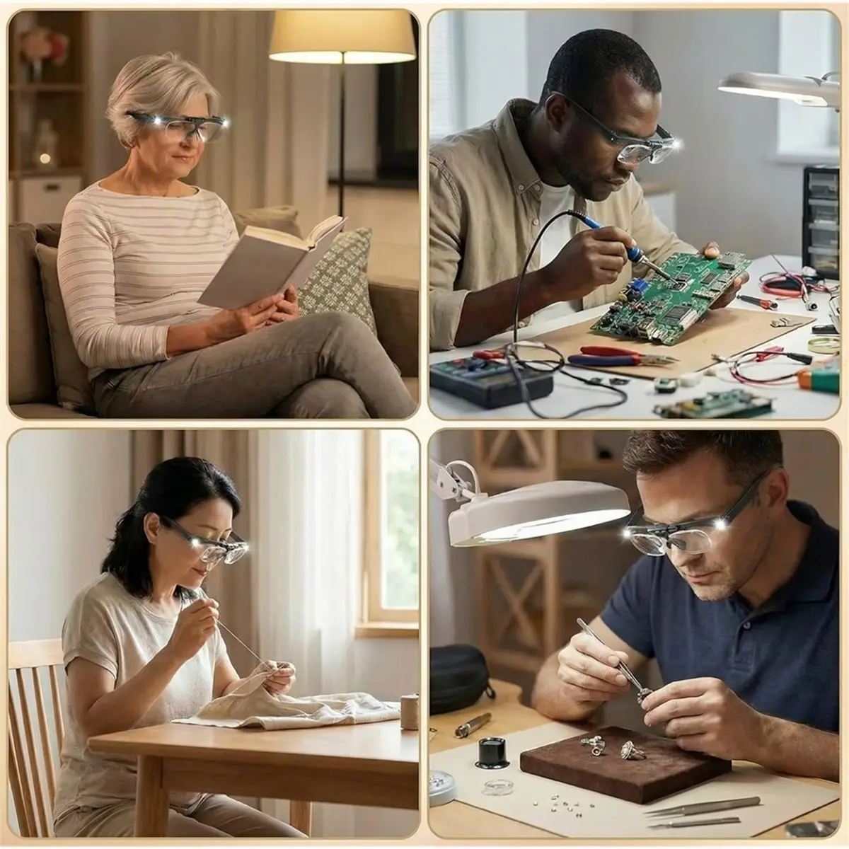 Y17A 160% Hands-Free Magnifying Glass with Light - Rechargeable LED Illuminated Head Magnifier, Flip-Up Design for Reading