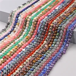 Faceted Coin Stone Beads Natural Quartzs Jaspers Round Flat Beads for Jewelry Making Craft Accessori DIY Bracelet Necklace 4/6mm
