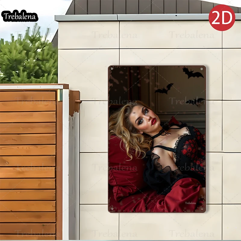 1ชิ้น2Dแบน8*12นิ้วป้ายโลหะความงามแบบกอธิคกับค้างคาวสไตล์วินเทจWall Art