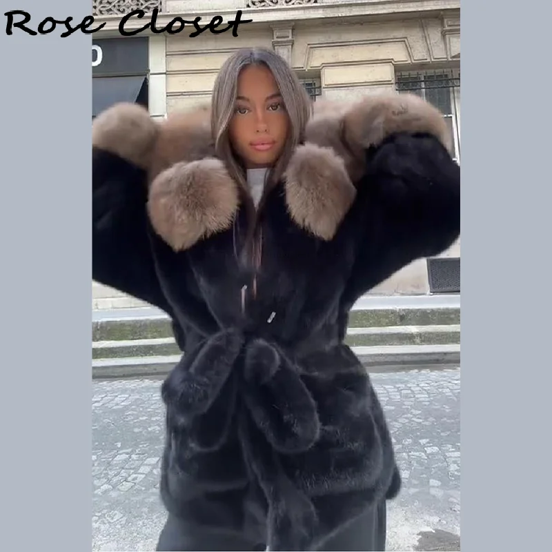 Engrossar quente casaco de pele do falso feminino vintage retalhos gola peluda manga com capuz jaquetas rendas até bolso outerwear nova senhora casacos