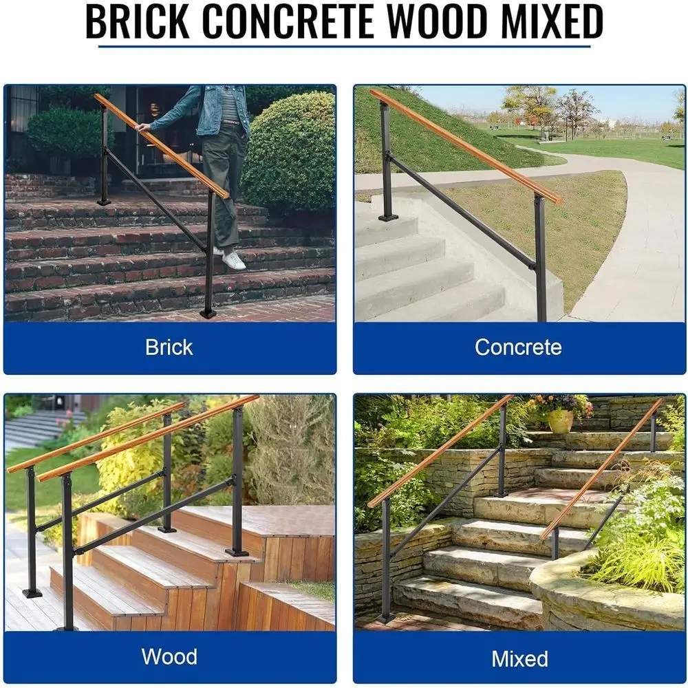 درابزين الخطوات الخارجية، درابزين الدرج الداخلي، درابزين معدني فولاذي خفيف لخطوات الشرفة/الخرسانة/الخشب، 1-6 خطوات، مقلد