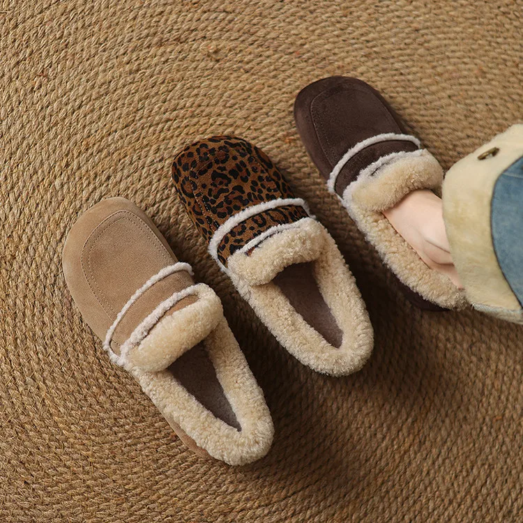 

Brown Suede Women Winter Flats Slip On Casual Warm Loafers Leopard Designer Leisure Espadrilles Khaki Lady Chaussure Femmes 2025
