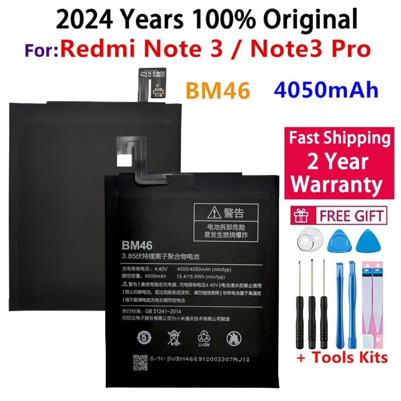 

100% Original 2024 Years High Quality BM46 Battery Real 4050mAh For Xiaomi Redmi Note 3 Redmi Note3 Pro Bateria Fast Shipping