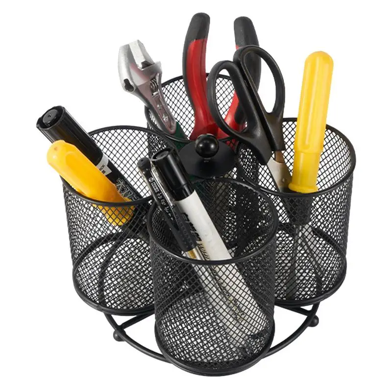 

Multifunctional Utensil Storage Holder 360 Degree Rotating Metal Cutlery pen Holder 4-Compartment Storae Basket for Kitchen