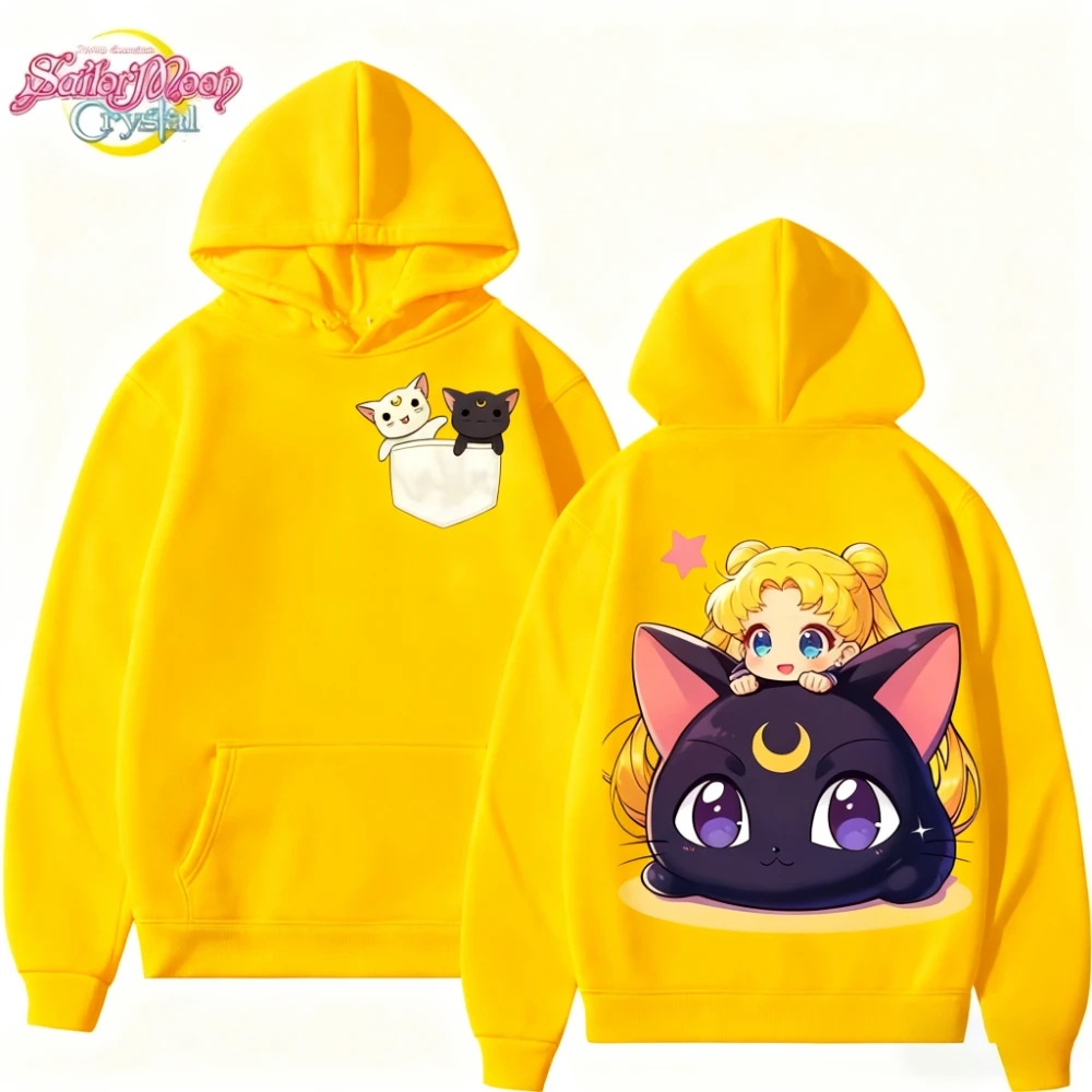 

Sailor Moon Cute Cat & Chibi Tsukino Usagi Hoodie Autumn Winter Kawaii Anime Print Sweatshirt Loose Casual Hooded Coat for Women