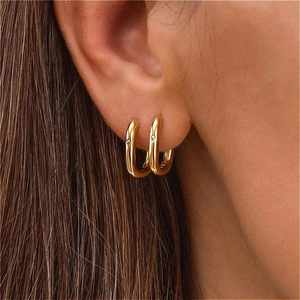 Mariasz Minimalist 1/3Pairs Dainty U-Shaped Stainless Steel Hoop Earrings for Women Gold Color with CZ Huggie Hoops Jewelry