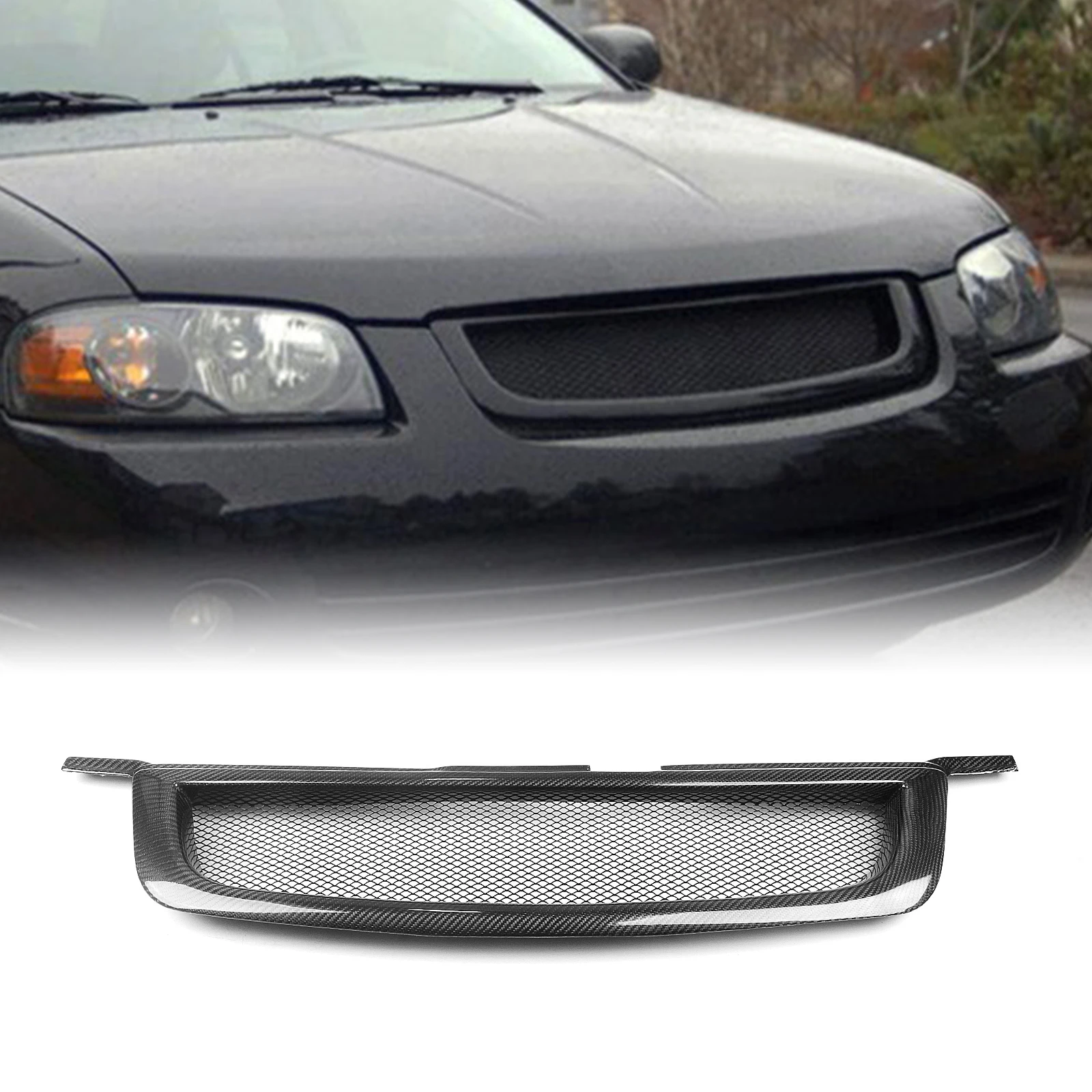 Front Grille Racing Grill For Nissan Sentra 2004-2006 Carbon Fiber/Fiberglass Honeycomb Style Car Upper Bumper Hood Mesh Grid