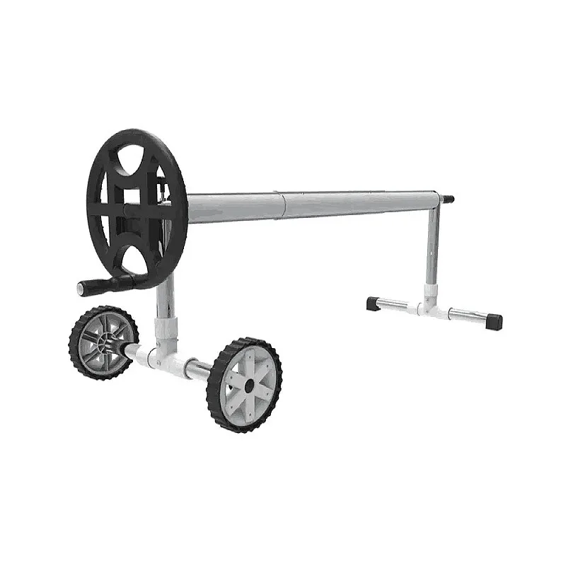 Black Movable Aluminum Pool Cover Roller With Wheels Portable Solar Blanket Winding Reel For Indoor Outdoor Swimming Pool image 2