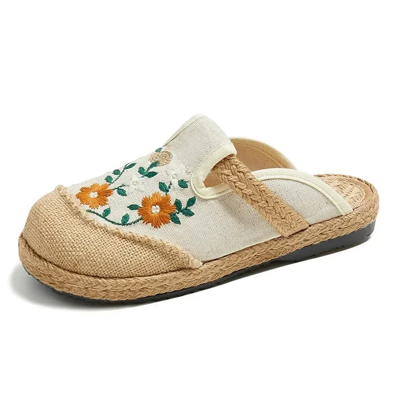 Elegant Handmade Embroidery Low Top Slippers for Women