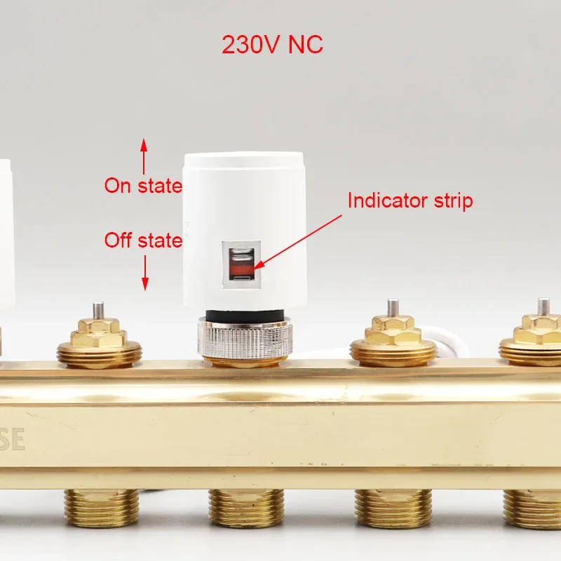 正確な暖房制御のための熱アクチュエータ、4線式、230ボルト、放射床、マニホールド、10個