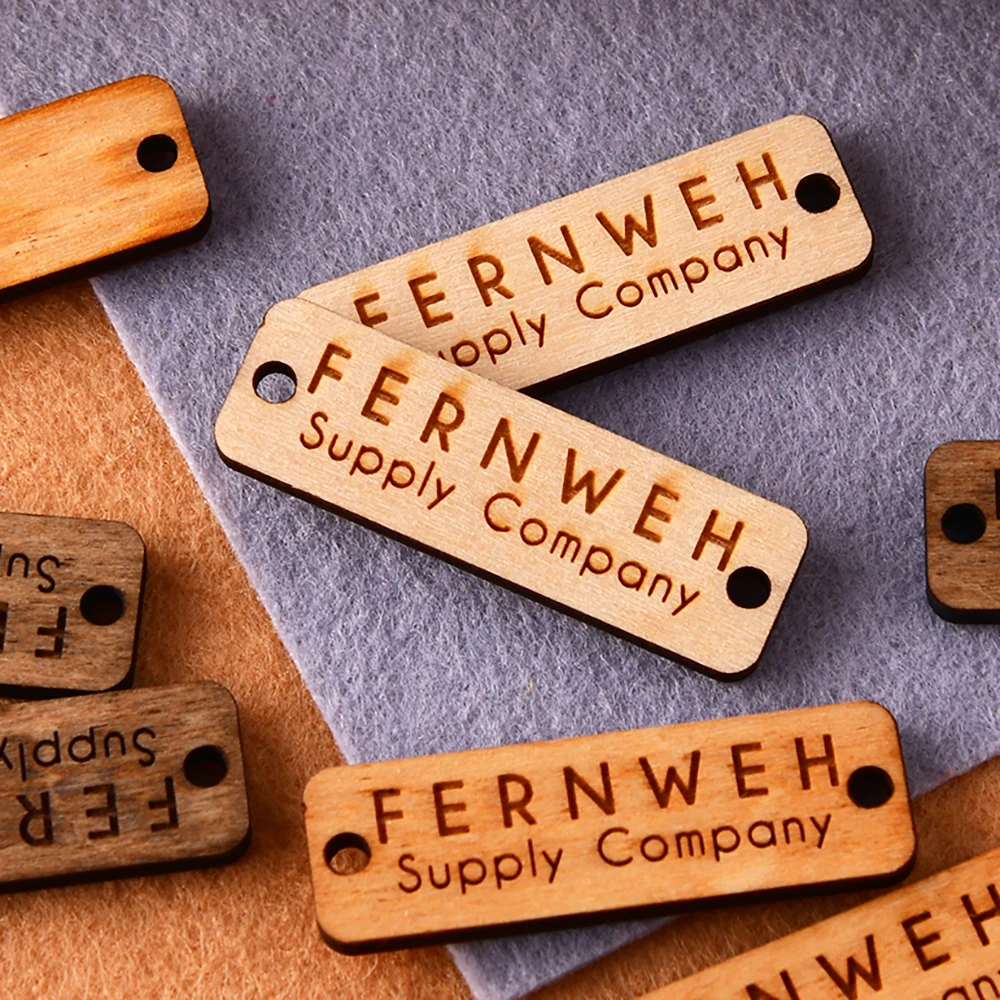 Custom 0.49"x1.57" Rectangle Wooden Tags MOQ 50 Laser Engraved Eco Labels for DIY Crafts Home Decor Clothing Shoes Hats Gloves