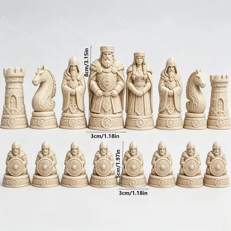 16 Pcs Nordic Chess, Collectible Desk Ornament, Unique Gift for Chess Lovers, Historical Hobbyists