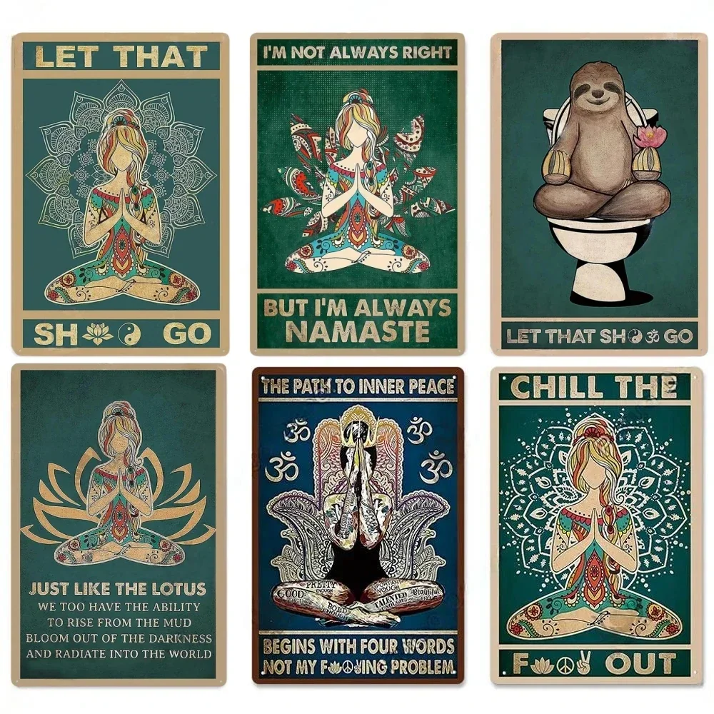 Vintage Yoga Posters Metal Tin Signs Decor Namaste Metal Plate Zen Posters for Meditation Home Living Room