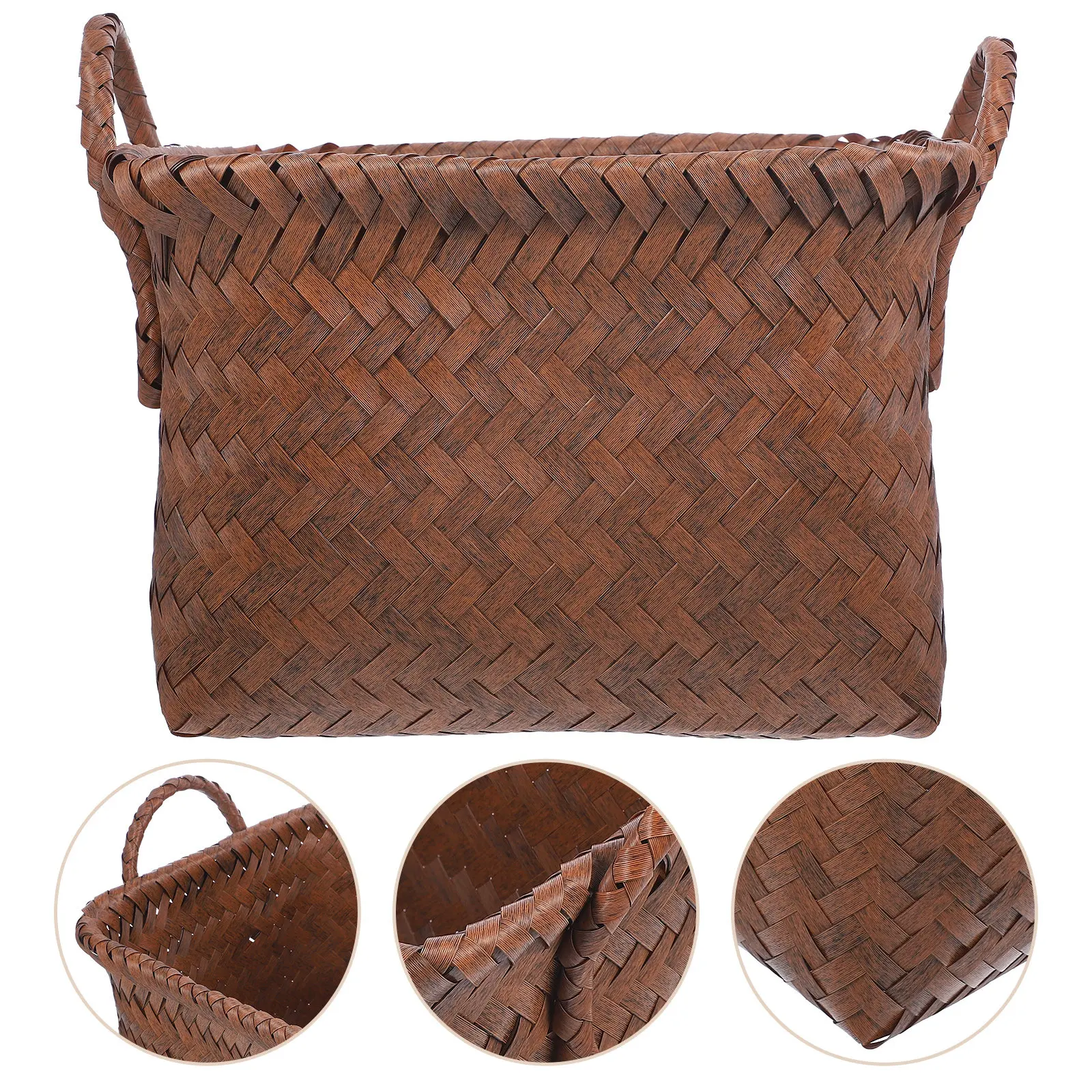 

Прочная корзина из искусственного ротанга с двойными ручками, плетеная, многофункциональная, для хранения на рабочем столе, кухне, для домашнего декора