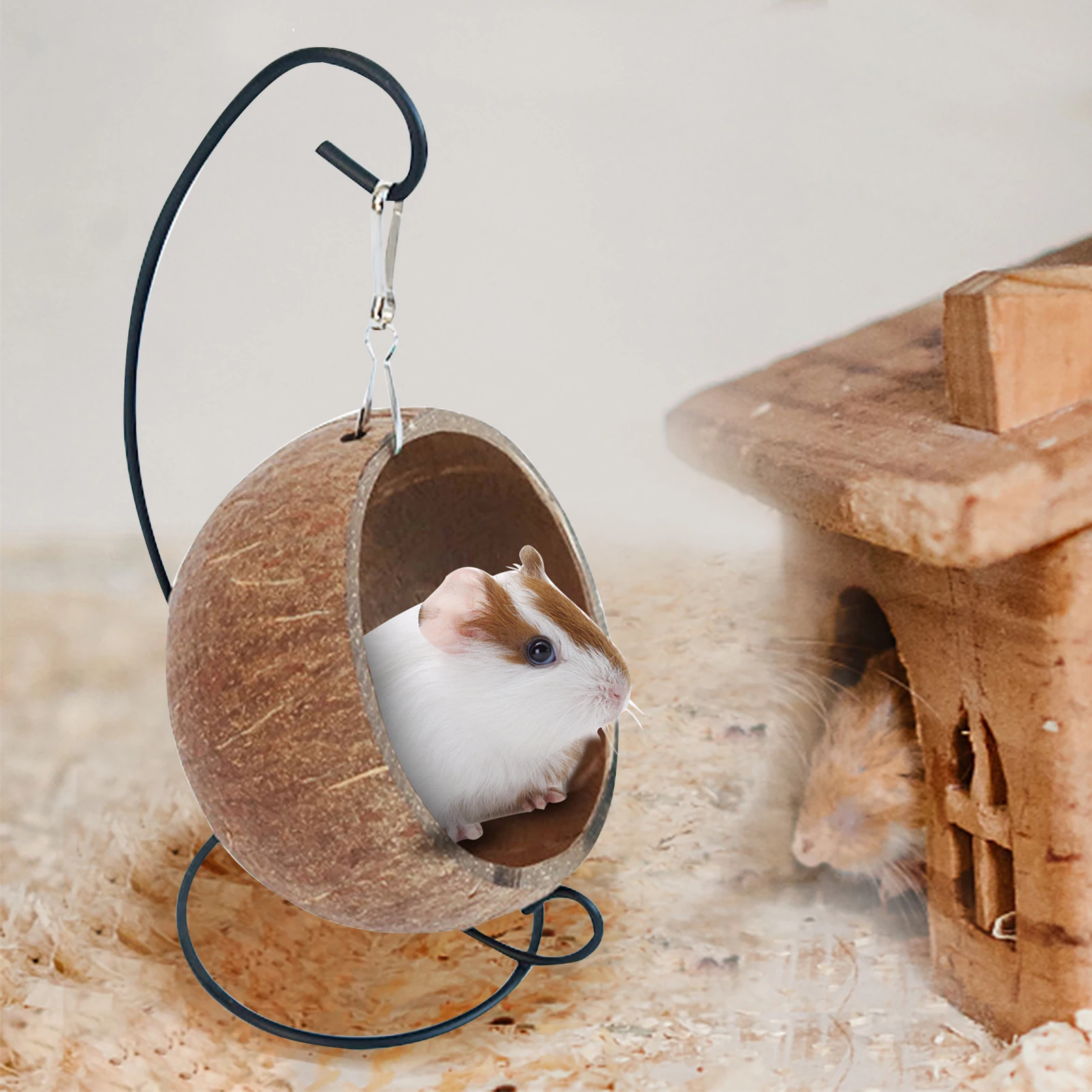 Hamster Hideout Natural Coconut Hamster Hideout Hammock Small Animal Suspension Coconut Hideout Habitat Decor Pet Cave Nest