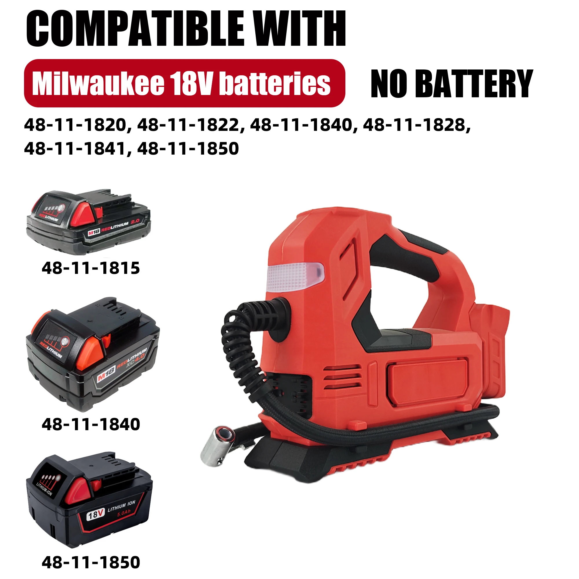 Elektryczna pompka powietrza, bezprzewodowa kompresor do opon samochodowych, pompka do pompowania, kompatybilna z Makita/Dewalt/Milwaukee 18V, bez akumulatora.