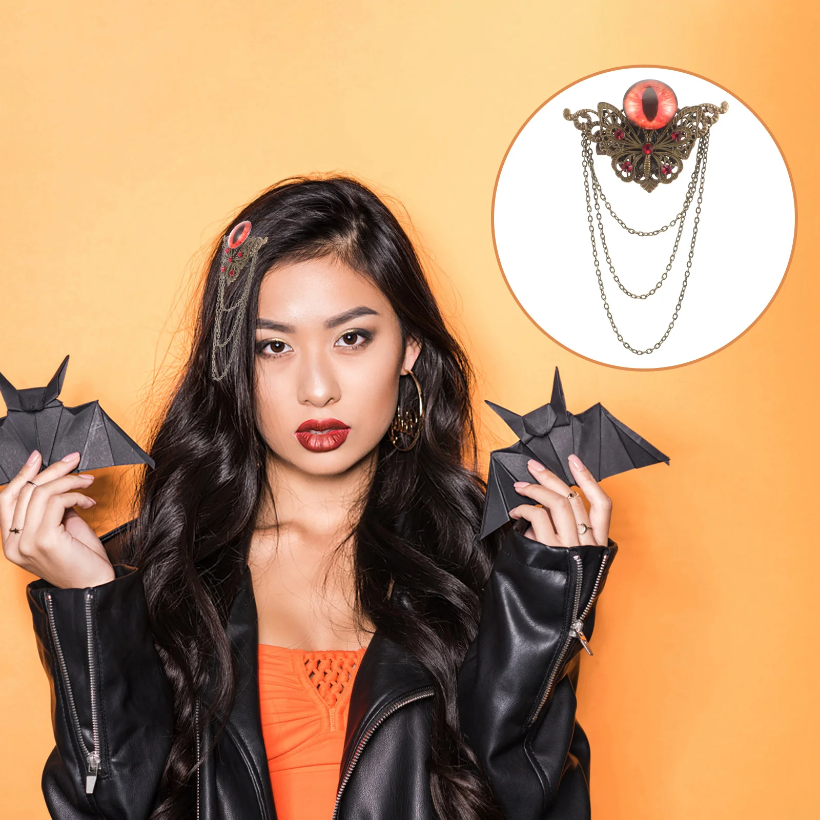 

Hairpin Brooch Punk Butterfly Chain Rhinestone Clip Eyeball Dual Use Women Accessories Lightweight Fade