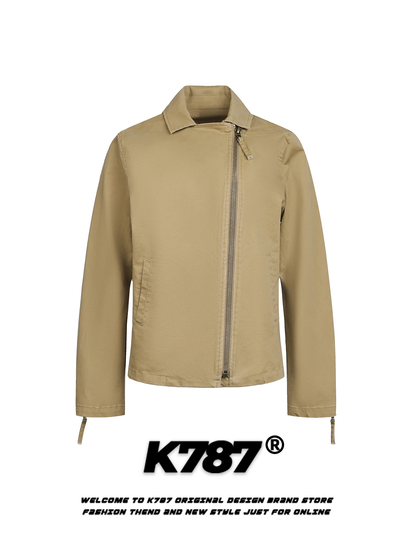 

K787 American Retro Zipper Collar Jaet Women's Spring New Street Pure Color Commute ort Coat Casual Sle Cotton Outerwear