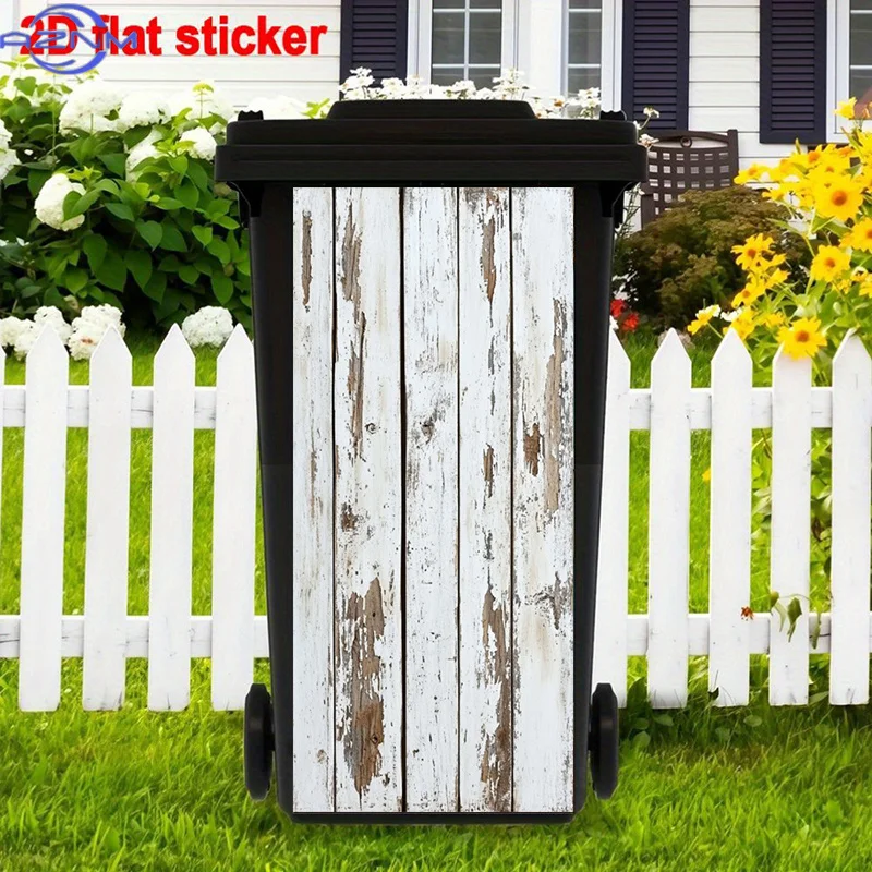 Rustic Wood Trash Can Stickers Art, Vintage Look Peel and Stick Stickers, Weathered Texture Self-Adhesive Art Stickers, Shabby