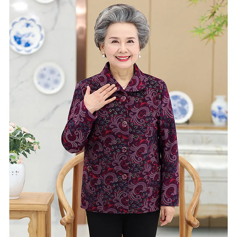 Vestiti della madre primavera autunno cappotto foderato giacca Casual a maniche lunghe da donna anziana di mezza età 60-70 anni nonna Outwear 5XL