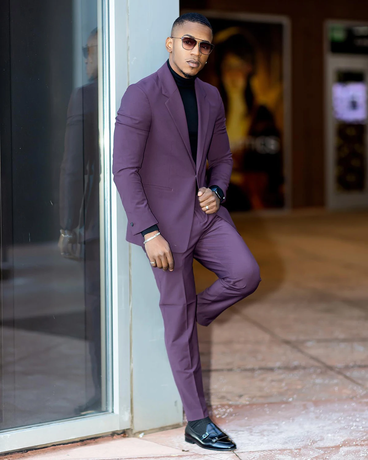 Purple Men's Suits Tailored 2 Pieces Blazer Pants Peaked Lapel One Button Pure Slim Fit New Wedding Groom Custom Made Plus Size
