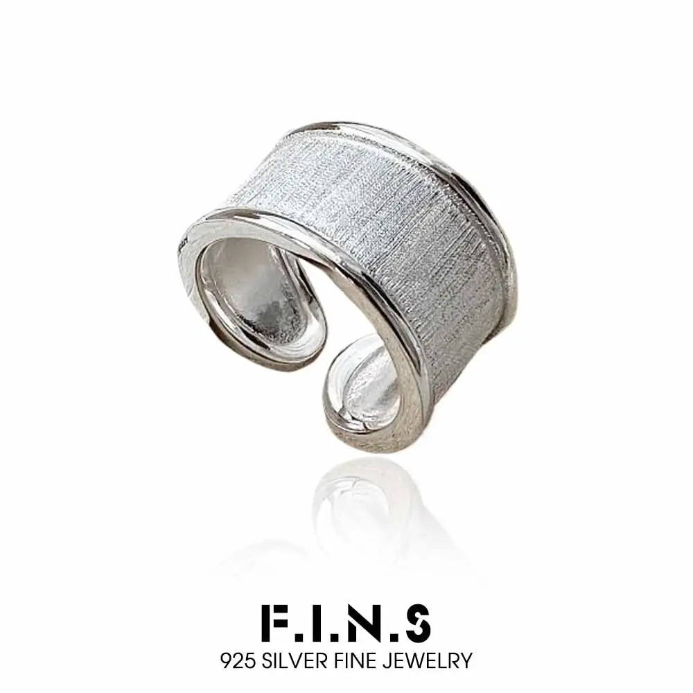 

F.I.N.S Original Minimalist Sparkling S925 Sterling Silver Band Ring Brushed Irregular Wide Adjustable Mid Finger Party Jewelry