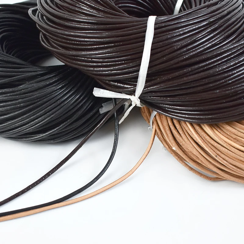 Meetee 5Meter 1.5/2/2.5/3/4/5mm Round Real Genuine Leather Cord Rope for Bracelet Necklace DIY Jewelry Cords Bags Craft Making