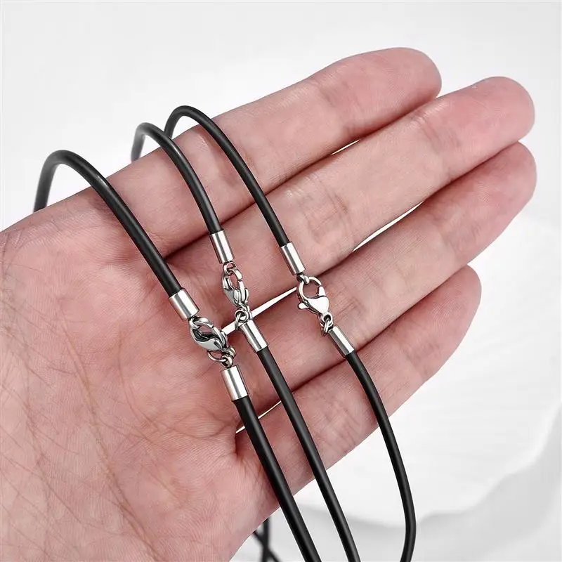 45/50/55/60cm Black Rubber Leather Chain Stainless Steel Lobster Buckle DIY Necklace Pendant Jewelry Making Handmade Rope