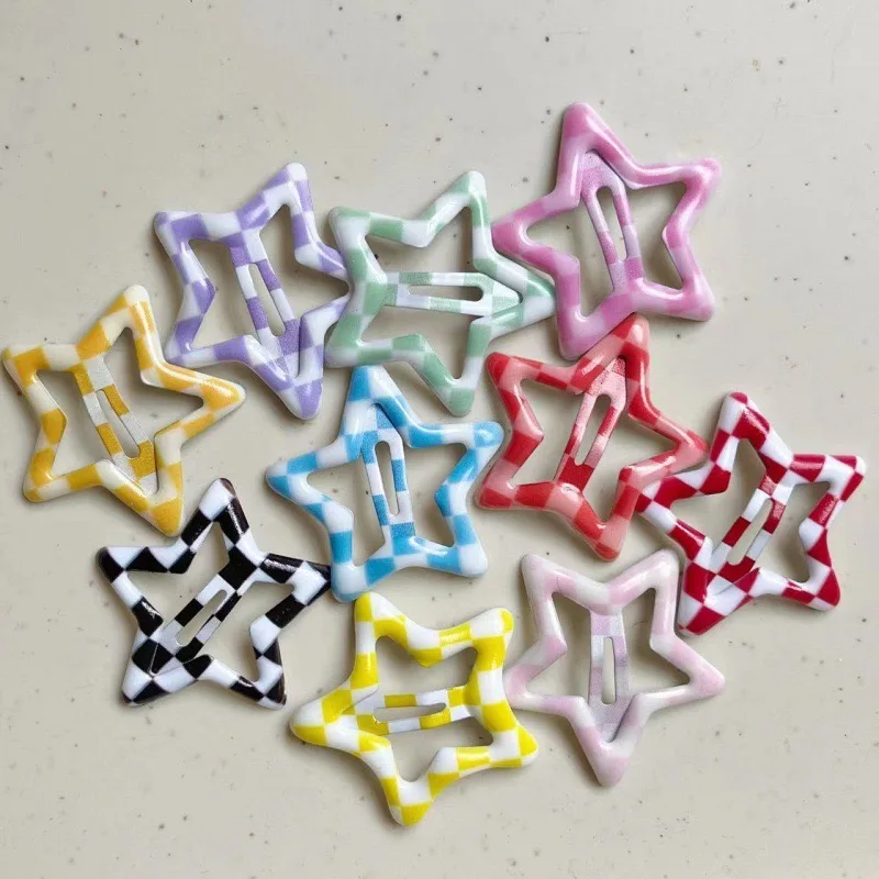 Colorful Star BB Hair Clips Y2K Women Grils Cute Metal Star Grid Hairpin Side Barrettes Hair Grip Headwear Gift Hair Accessories