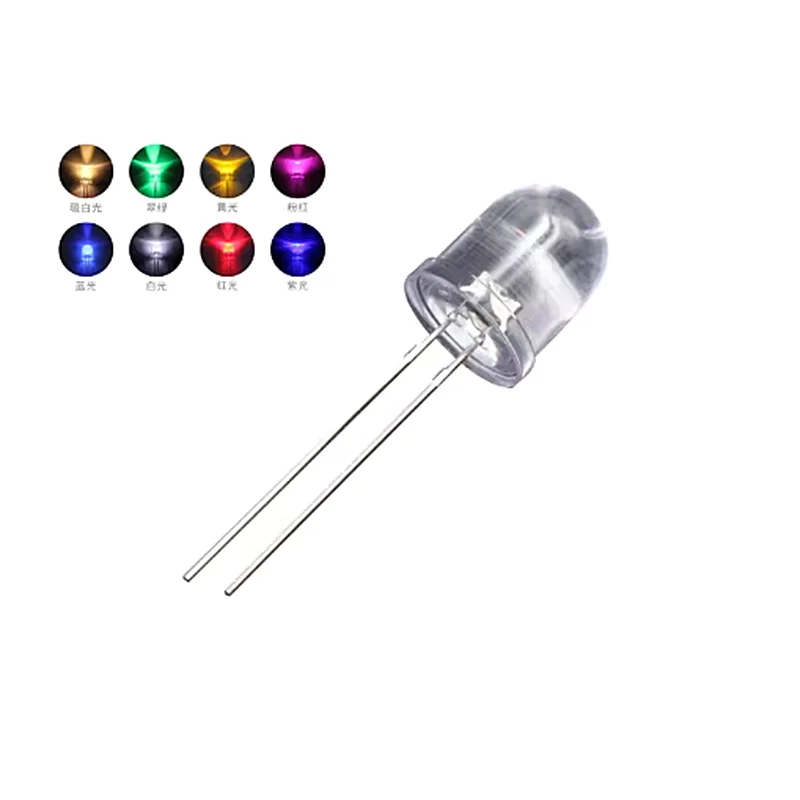 10Pcs F10 10mm LED 5 Colors Red Blue Yellow Green White Transparent Ultra Bright Round LED Light Emitting Diode Lamp