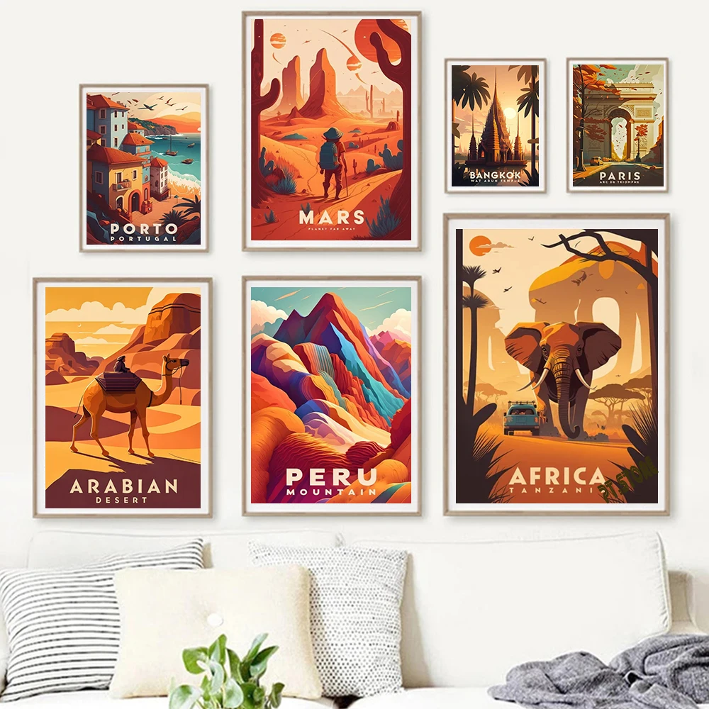 World Travel Cities Posters Prints Rome Japan Paris Travel Landmark Landscape Canvas Painting Wall Art Living Room Home Decor