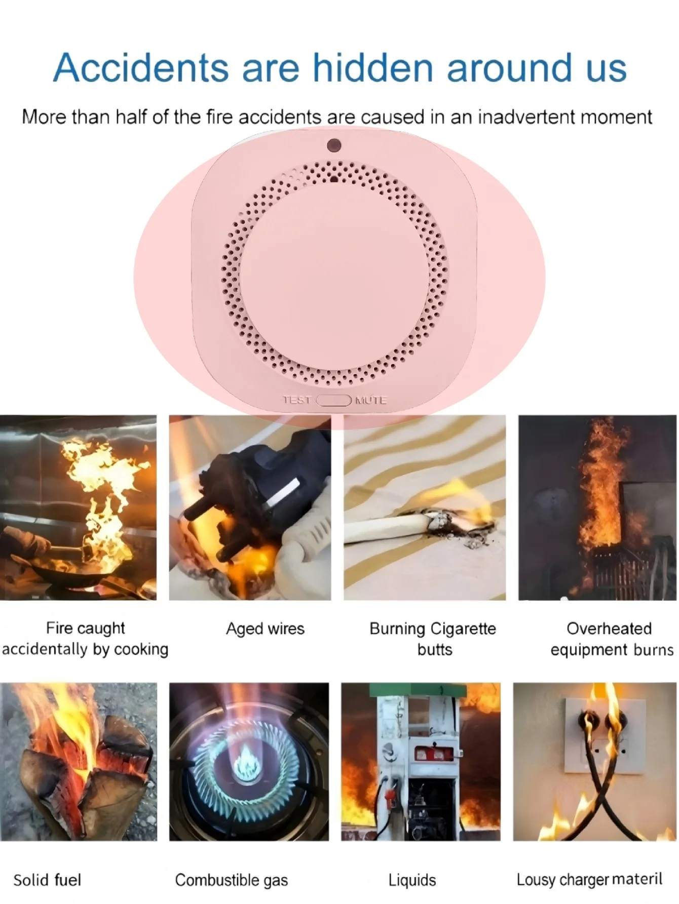 إنذار دخان لاسلكي مع إنذار صوت وضوء LED، تذكير بالبطارية المنخفضة، مستشعر الحماية من الحرائق المنزلية والتجارية (البطارية غير متضمنة)